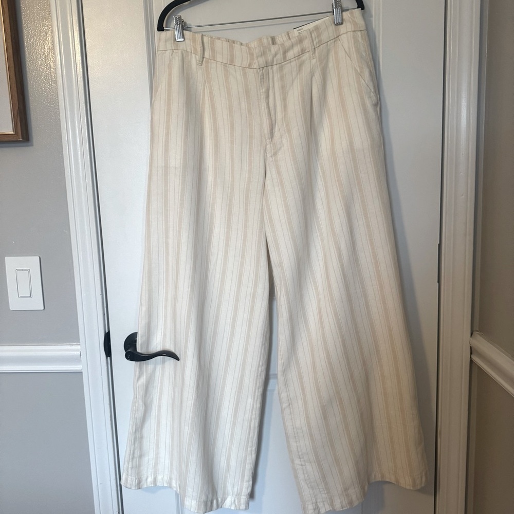 American Eagle Outfitters Cream Striped Wide Leg Pants